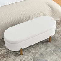Ottoman Oval Storage Bench,Rubber Wood Leg,Beige(46."x17.7"x10.8")