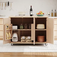 51" Solid Wood Handwoven Kitchen Island on Wheels