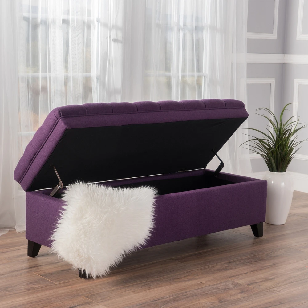 Juliana Fabric Storage Ottoman with Birch Legs in Purple (50x20.5x18.3in)