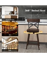 Gymax Set of Wooden Swivel Bar Stools Counter Height Kitchen Chairs w/ Back