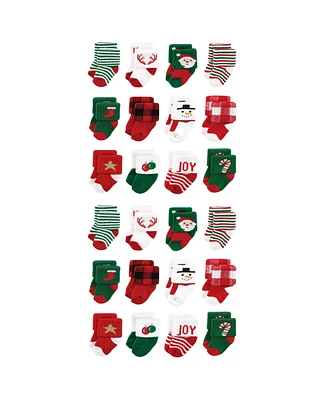 Hudson Baby Baby Boys Hudson Cotton Rich Terry Socks 24-Pack, 12 Days Of Christmas Santa, 12-24 Months