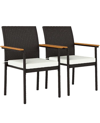 Outsunny 2 Pcs Wicker Dining Chair, Outdoor Chairs w