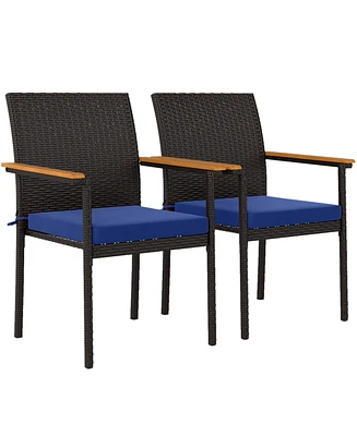 Outsunny 2 Pcs Wicker Dining Chair, Outdoor Chairs w