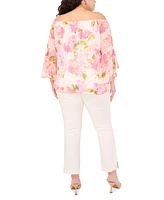 Msk Plus Printed Off-The-Shoulder Chiffon Blouse