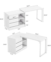 Tribesigns L-Shaped Computer Desk with Drawers and Shelves, Reversible White Corner Office Desk with Storage Cabinet, Study Writing Table for Home Off