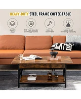 2-Tier Industrial Rectangular Table with Storage Shelf