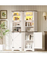 Tall Bathroom Cabinet, Farmhouse Storage Cabinet with Led Lights and Adjustable Shelves