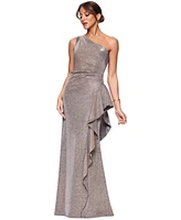 Xscape Women's Glitter Knit One-Shoulder Gown