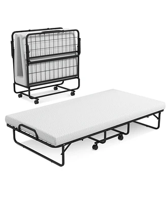 Twin Size Metal Folding Bed with Memory Foam Mattress