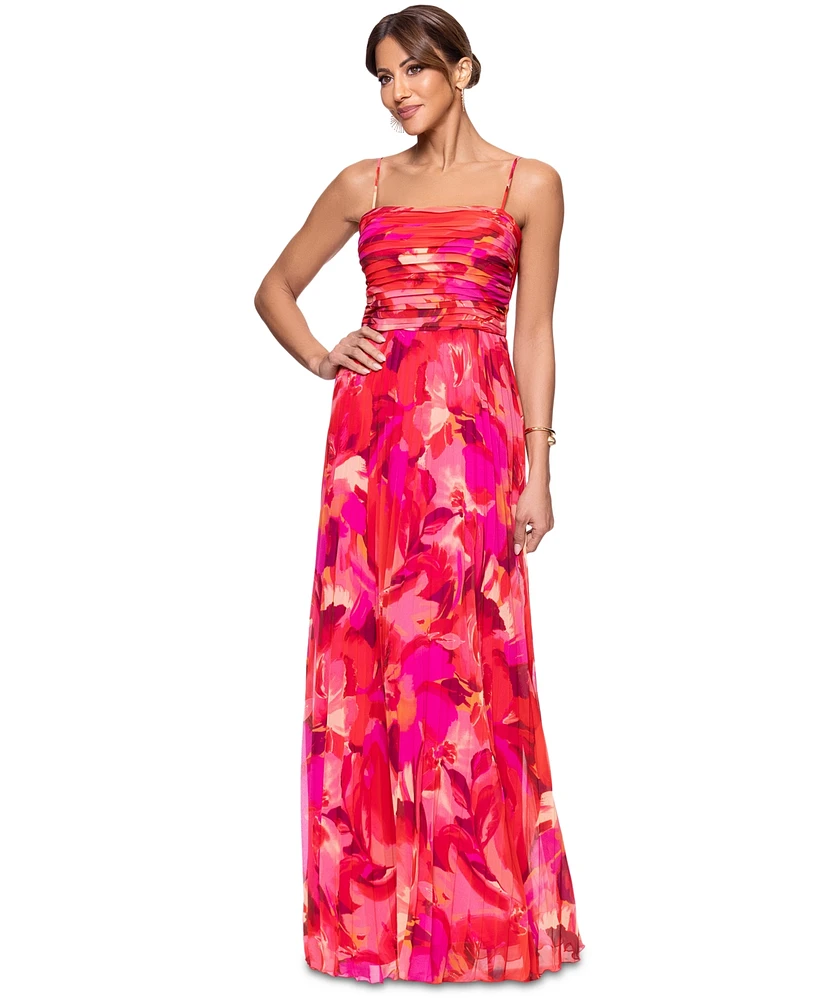 Xscape Petite Chiffon Sleeveless Pleat-Front Gown