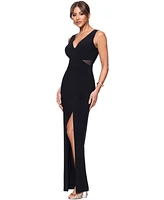 Xscape Women's V-Neck Mesh-Trim Sleeveless Gown