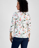 Style & Co Women's Printed Pima Cotton 3/4-Sleeve Top, Exclusively at Macy's