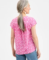 Style & Co Women's Printed Mixed-Media Short-Sleeve Top, Exclusively at Macy's
