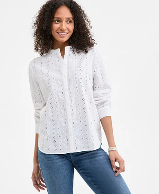 Style & Co Women's Cotton Eyelet-Embroidered Blouse, Exclusively at Macy's