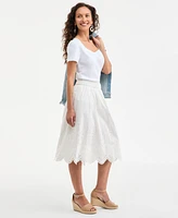 Style & Co Petite Cotton Eyelet-Hem Skirt, Exclusively at Macy's