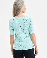 Style & Co Women's Printed Boat-Neck Elbow-Sleeve Top, Exclusively at Macy's
