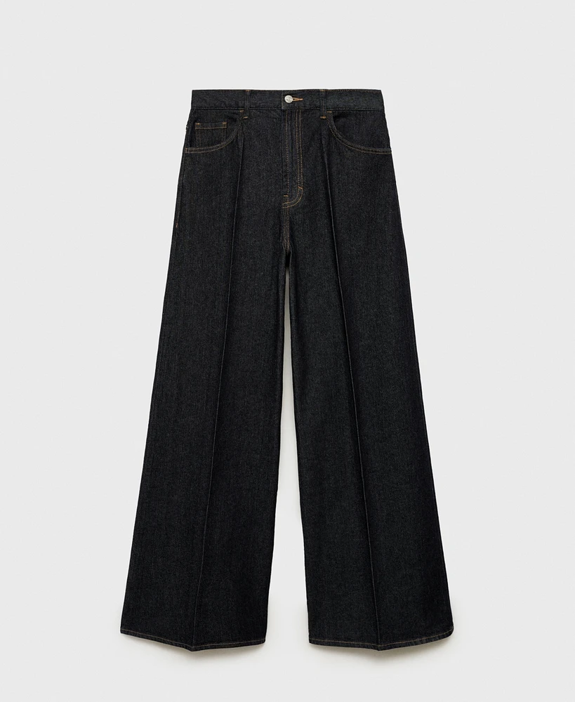 Mango Women's Wide Leg Rinse-Wash Jeans