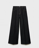Mango Women's Wide Leg Rinse-Wash Jeans