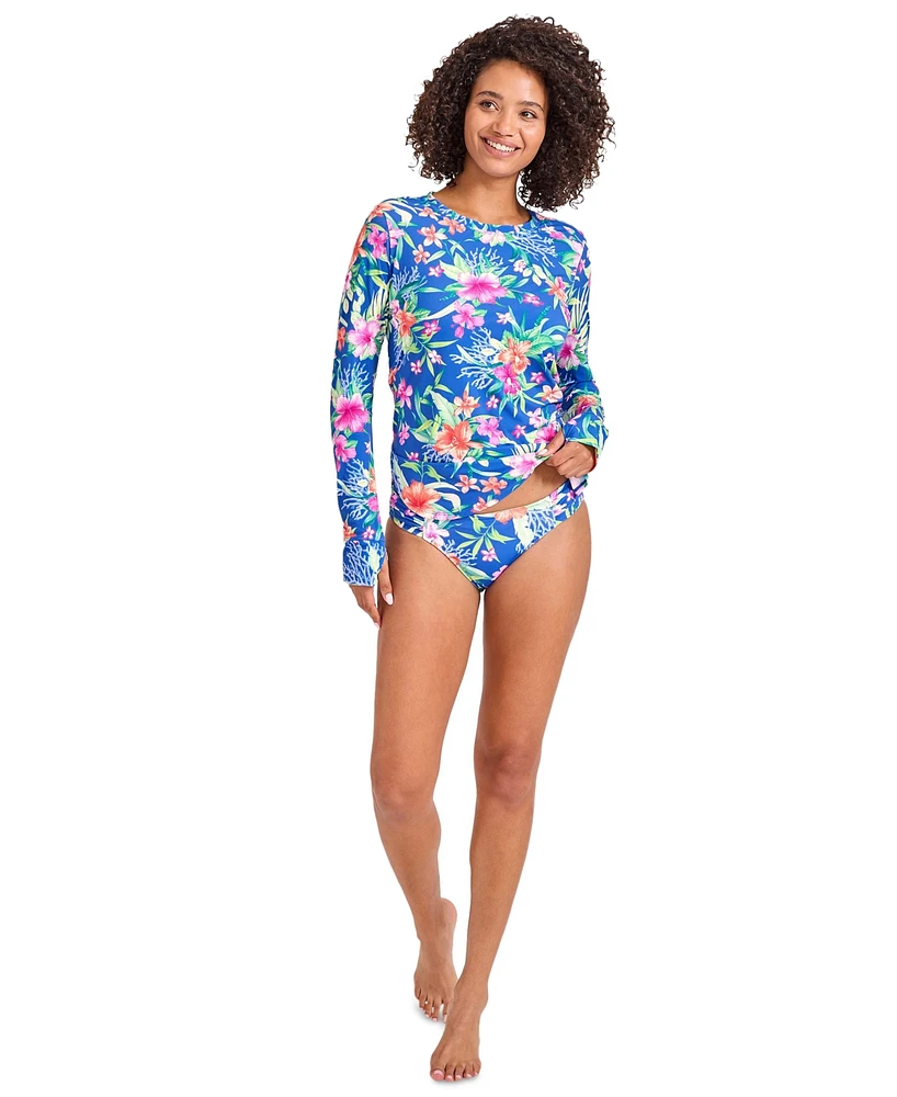 Tommy Bahama Women's Floral-Print Long-Sleeve Rash Guard