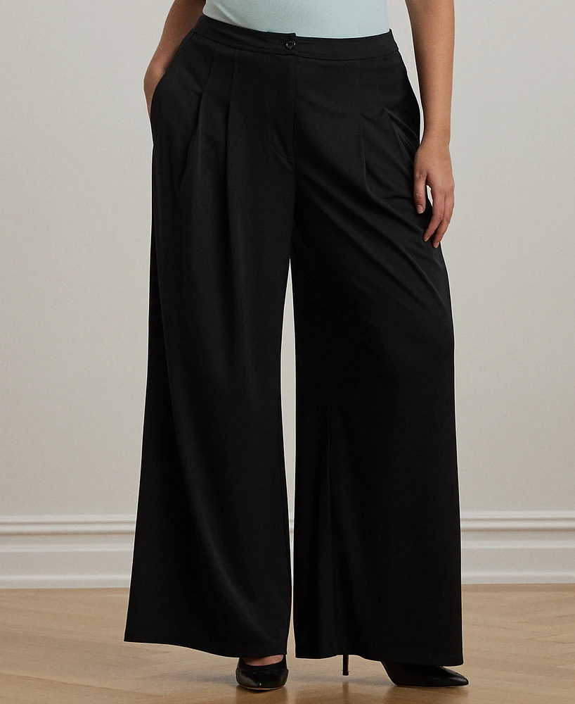 Lauren Ralph Plus Pleated Stretch Jersey Wide-Leg Pants