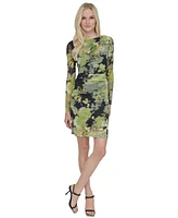 Dkny Women's Printed-Mesh Ruched-Side Bodycon Dress