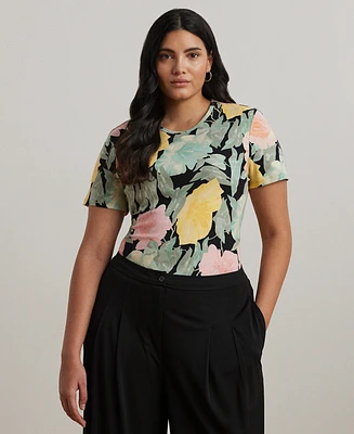 Lauren Ralph Plus Floral Stretch Cotton Crewneck Tee