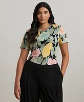 Lauren Ralph Plus Floral Stretch Cotton Crewneck Tee