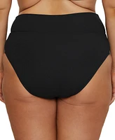 Becca Etc Plus Modern Edge Rib Shirred High-Waist Bikini Bottoms