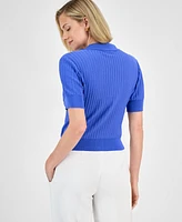 Tahari Asl Stripe-Textured Knit Button-Front Top, Regular & Petite Sizes