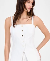Tahari Asl Women's Linen-Blend Button-Front Tank Vest