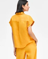 I.n.c. International Concepts Women's Linen-Blend Short-Sleeve Blouse, Exclusively at Macy's