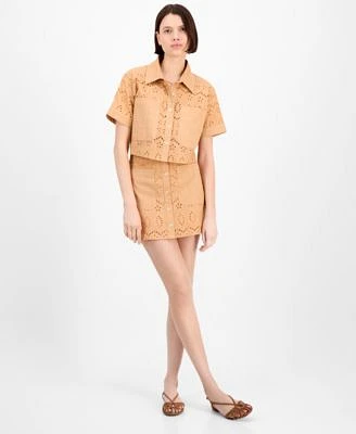 Avec Les Filles Womens Boxy Eyelet Shirt Eyelet Midi Skirt