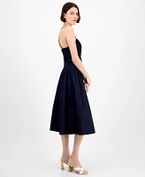 En Saison Women's Melody Mixed-Media Belted Midi Dress
