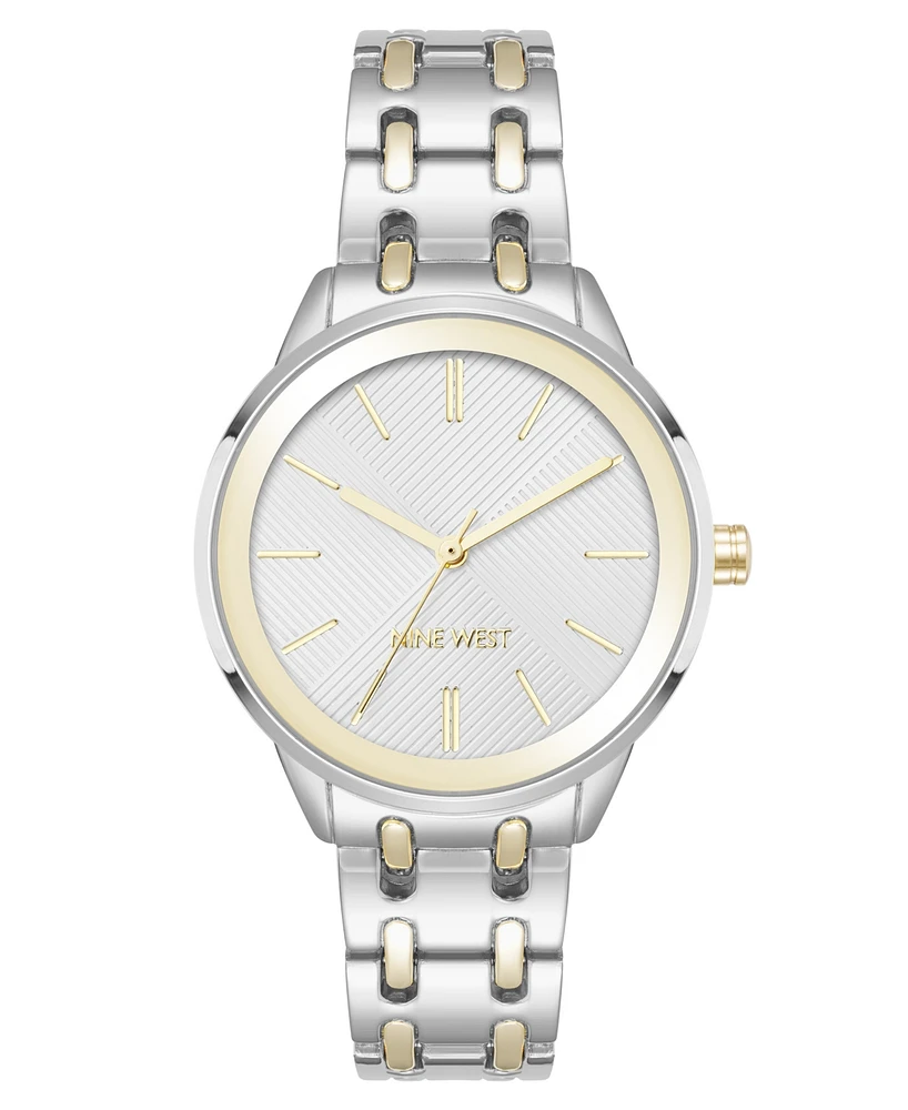 Nine West Women's Quartz Silver and Two-Tone Metal Alloy Bracelet Watch, 33mm