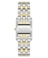 Nine West Women's Quartz Rectangular White and Two-Tone Metal Alloy Watch, 24mm