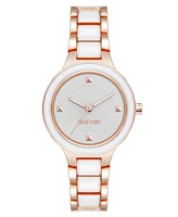 Nine West Women's Quartz Round White Enamel and Rose Gold-Tone Metal Alloy Watch, 32mm