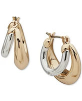 Dkny Two-Tone Puffy Split Small Hoop Earrings, 0.79"