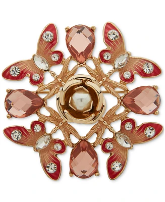 Anne Klein Gold-Tone Crystal & Imitation Pearl Butterfly Flower Pin