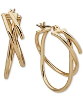 Anne Klein Gold-Tone Thin Criss Cross Small Hoop Earrings, 1"