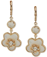 Anne Klein Gold-Tone Mother of Pearl Crystal Flower Drop Earrings