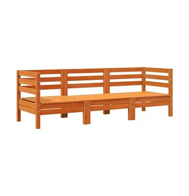 Patio Sofa 3-Seater Wax Brown Solid Wood Pine