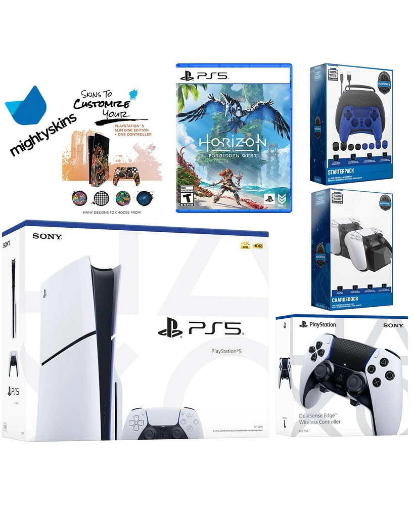 Sony Playstation 5 Slim Disc Bundle with Horizon Forbidden West, Extra Edge Controller, Pro Gamer Kit