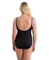 ShapeSolver Sport by Mimi Flamingo Women's Shirred Zipper Runaround One Piece Swimsuit