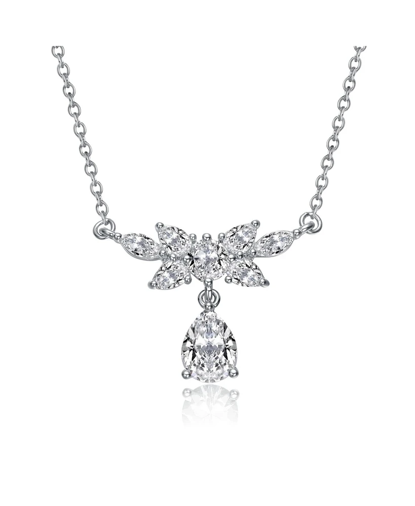 Sterling Silver White Gold Plated with Clear Cubic Zirconia Teardrop Necklace