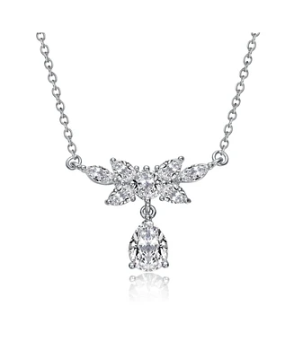 Sterling Silver White Gold Plated with Clear Cubic Zirconia Teardrop Necklace