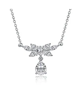 Sterling Silver White Gold Plated with Clear Cubic Zirconia Teardrop Necklace