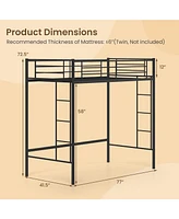 Twin Loft Bed Frame with 2 Ladders Full-length Guardrail