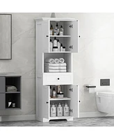 Tall Bathroom Cabinet with Four Doors, Large Storage Space Open Shelve, Upper Storage Cabinet, White