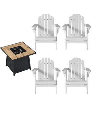 5-Piece Hdpe Adirondack Chairs Conversation Sets with 28-inch Outdoor Square Fire Pit Table