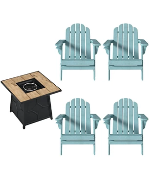 5-Piece Hdpe Adirondack Chairs Conversation Sets with 28-inch Outdoor Square Fire Pit Table